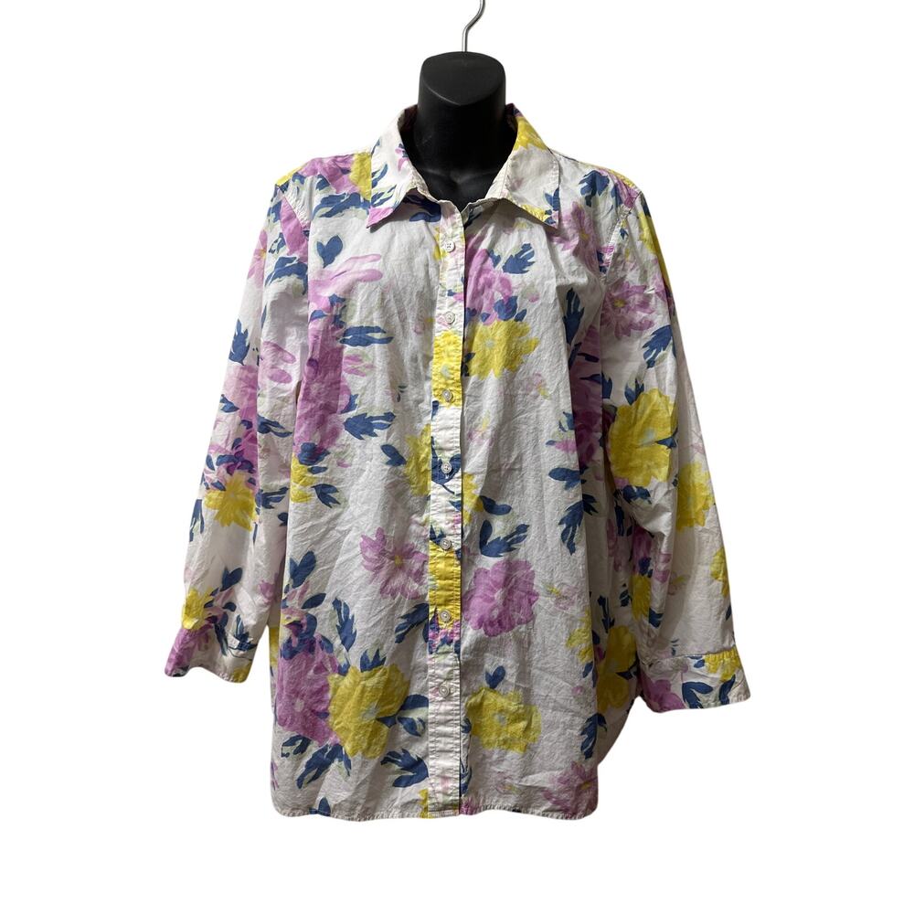 Talbots 2X Ladies Floral LS Button Up Lightweight Shirt